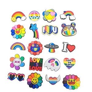 LGBTGIA+‎ Shoe Charms Lot of 20 Pride Rainbow Heart Happy Face Peace Sign Bundle